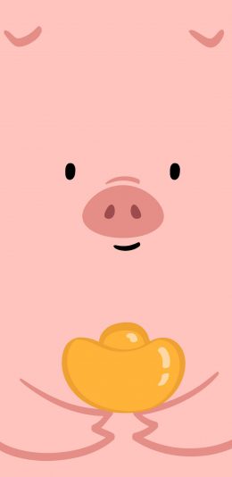 [2436x1125]猪 粉色 金元宝 可爱 卡通 苹果手机动漫壁纸图片