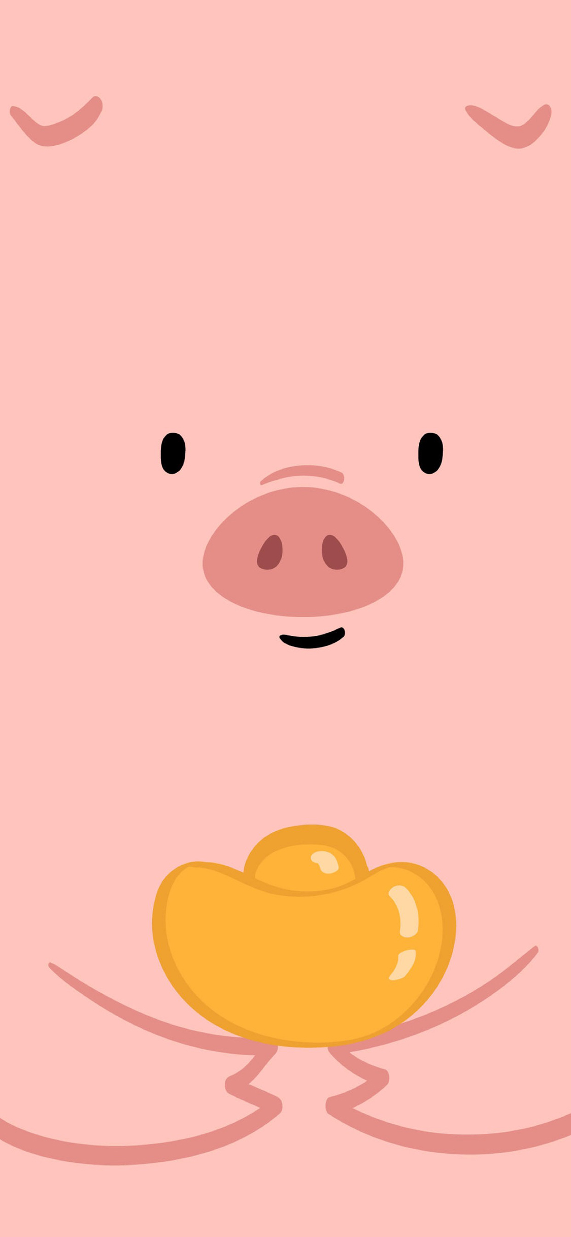 [2436×1125]猪 粉色 金元宝 可爱 卡通 苹果手机动漫壁纸图片