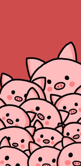 [2436x1125]猪 红色 卡通 可爱 密集 苹果手机动漫壁纸图片