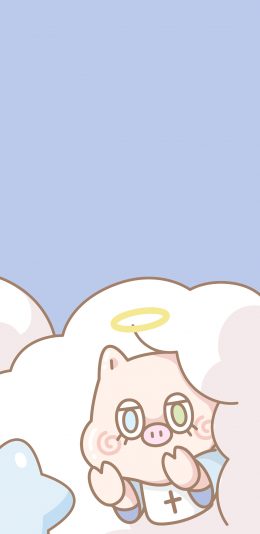 [2436x1125]猪 萌咔便利店 卡通 可爱 天使 苹果手机动漫壁纸图片