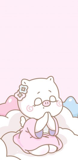 [2436x1125]猪 萌咔便利店 卡通 可爱 祈愿 粉色 苹果手机动漫壁纸图片