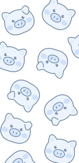 [2436x1125]猪 蓝色 平铺 卡通 苹果手机动漫壁纸图片