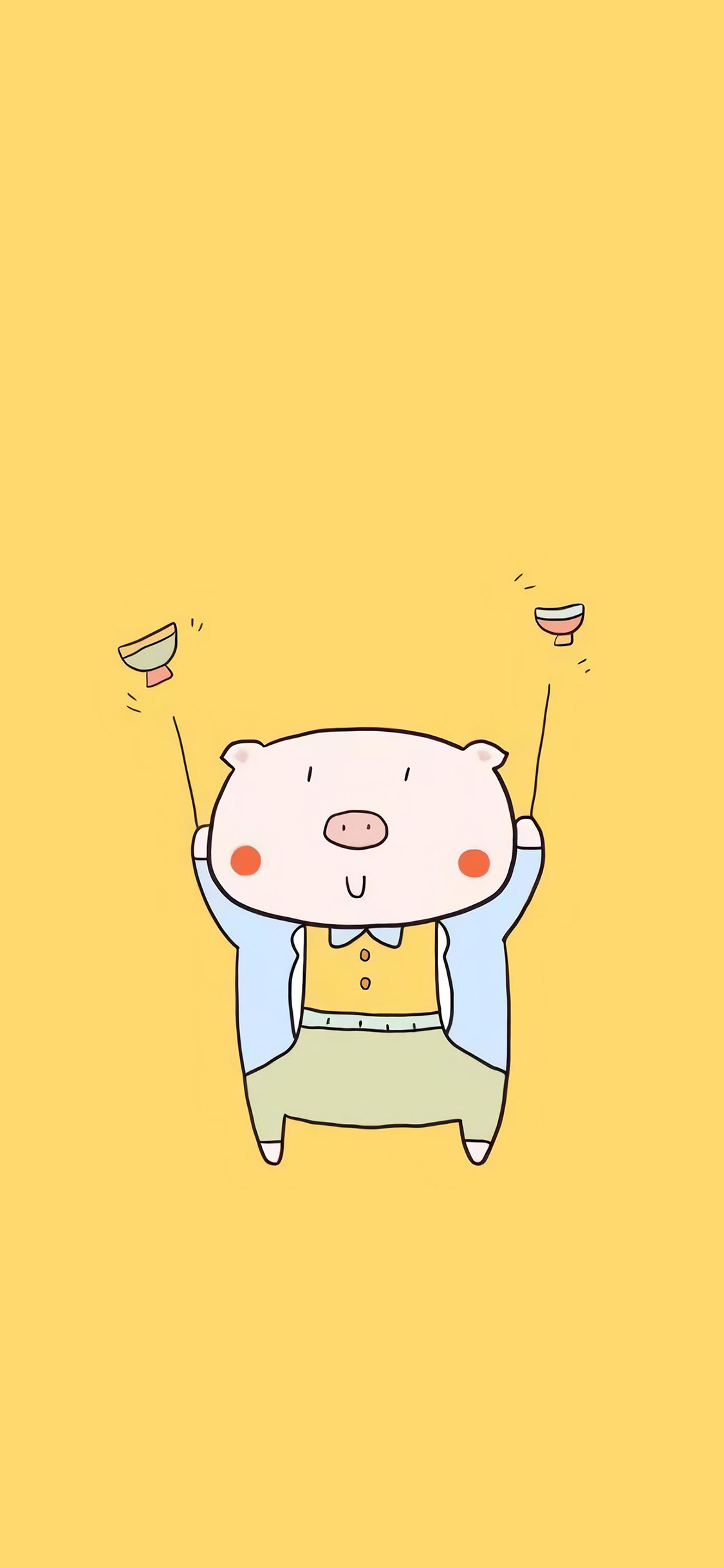 [2436×1125]猪 顶碗 杂技 可爱 苹果手机动漫壁纸图片