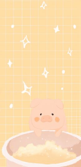 [2436x1125]猪 黄色 星光 网格 苹果手机动漫壁纸图片