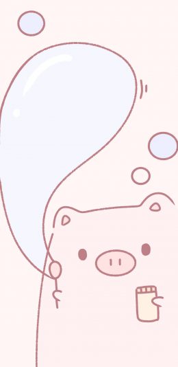 [2436x1125]猪猪 粉色 吹泡泡 可爱 卡通 苹果手机动漫壁纸图片