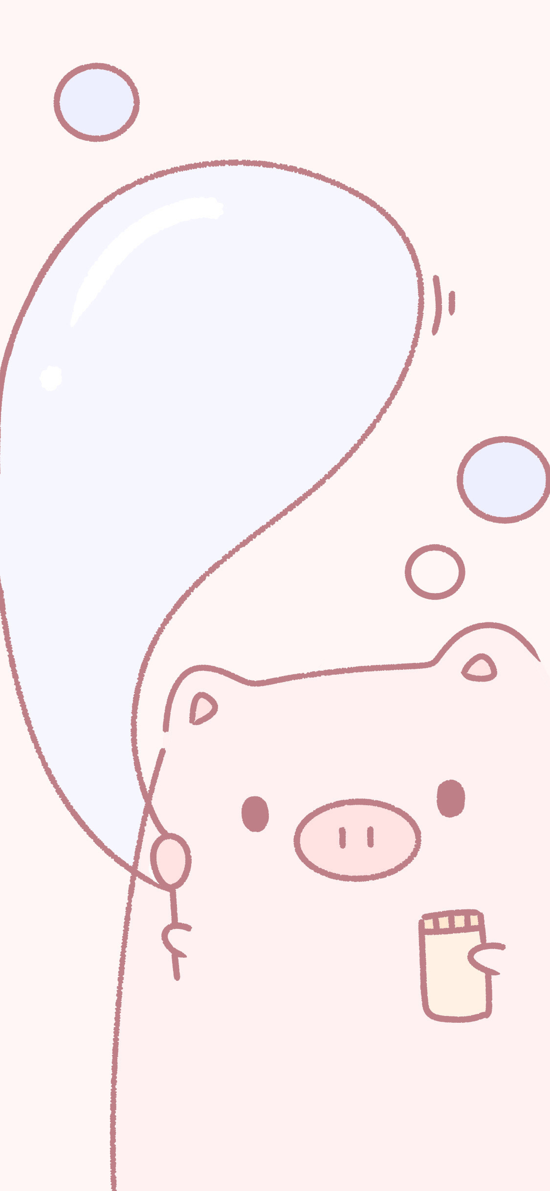 [2436×1125]猪猪 粉色 吹泡泡 可爱 卡通 苹果手机动漫壁纸图片