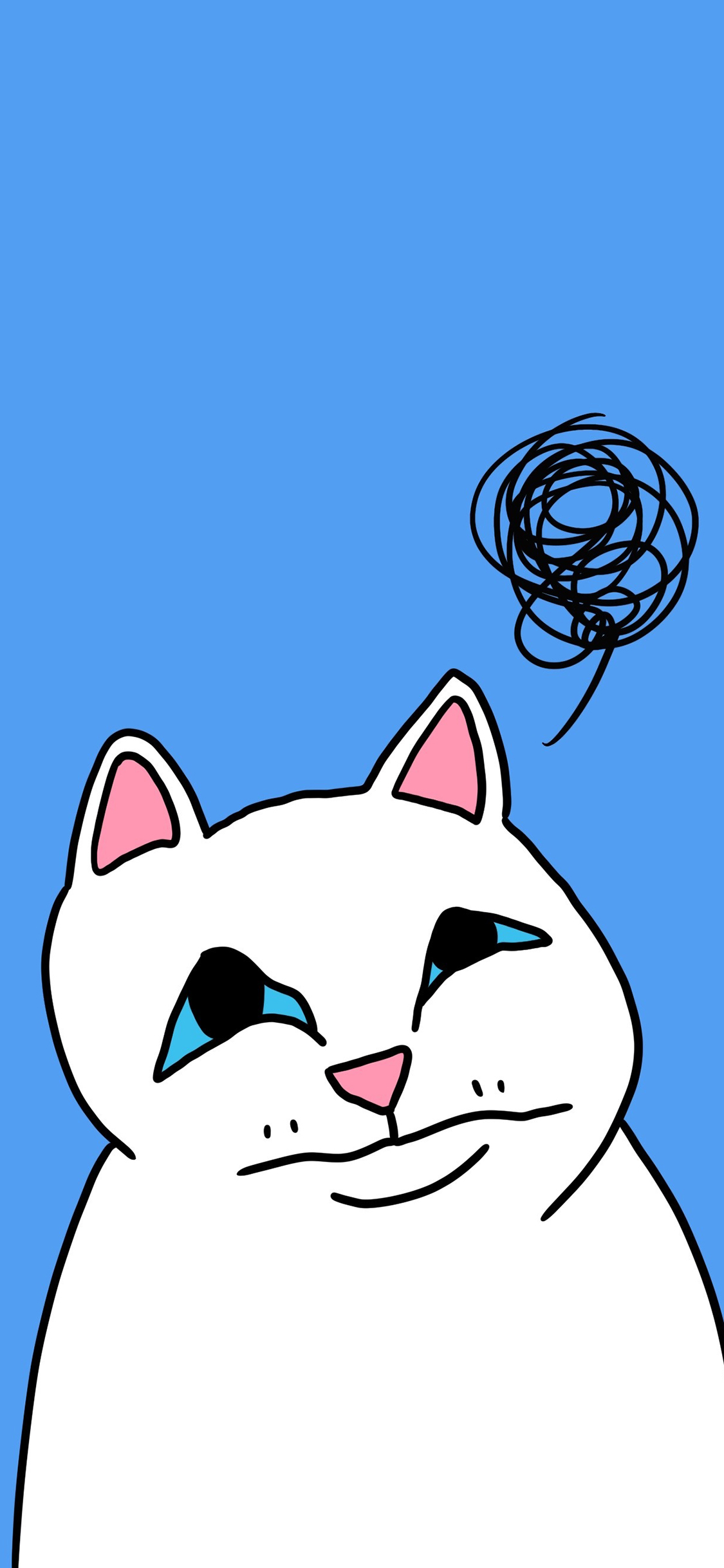 [2436×1125]猫 思绪 蓝色 混沌 线 苹果手机动漫壁纸图片