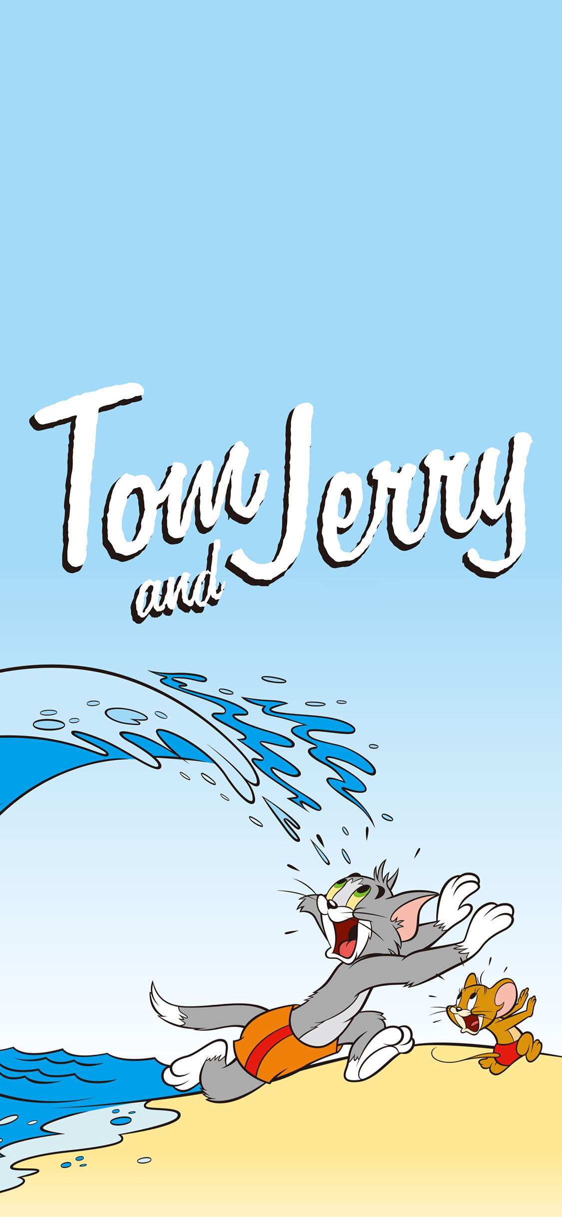 [2436×1125]猫和老鼠 Tom and Jerry 沙滩 苹果手机动漫壁纸图片