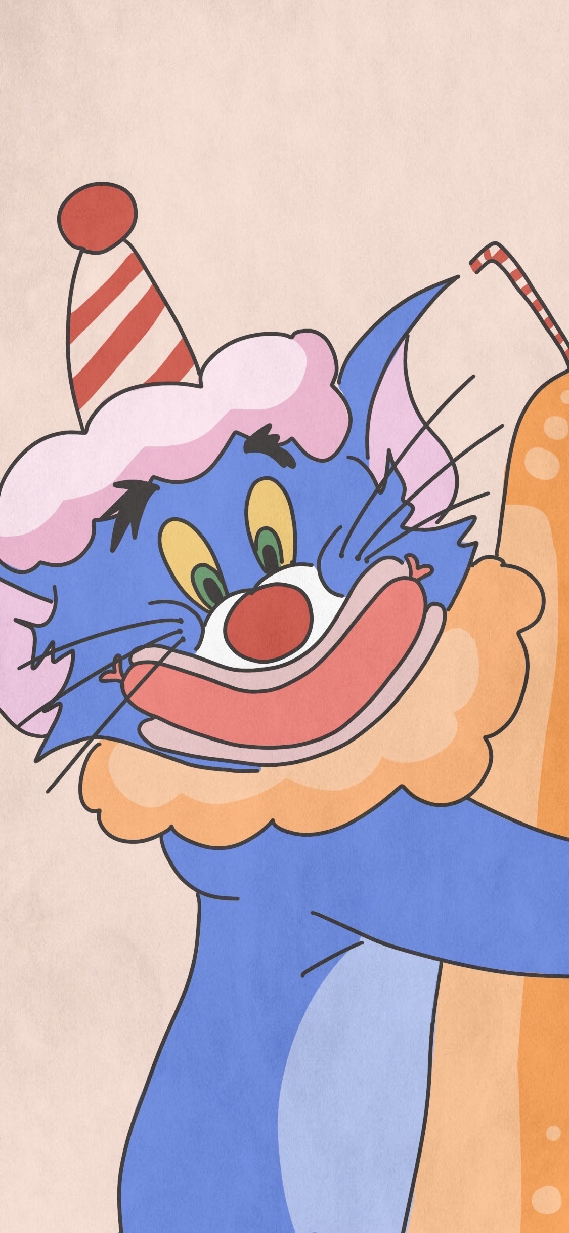 [2436×1125]猫和老鼠 汤姆猫 Tom 小丑 苹果手机动漫壁纸图片