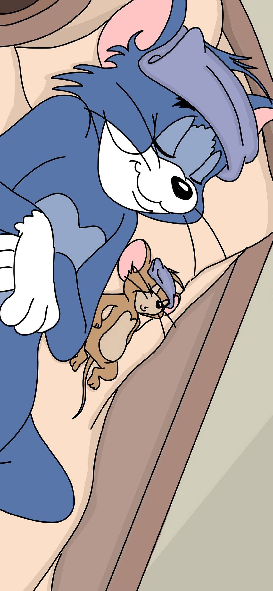 [2436×1125]猫和老鼠 汤姆猫 杰瑞鼠 动画 睡觉 苹果手机动漫壁纸图片