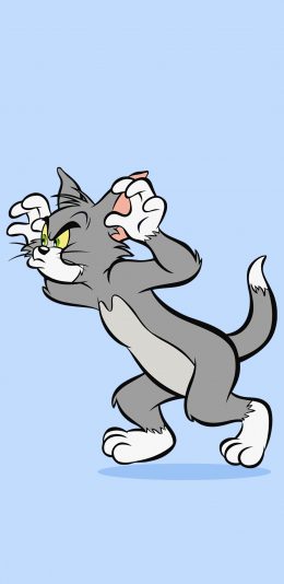 [2436x1125]猫和老鼠 蓝色 动画 汤姆猫 苹果手机动漫壁纸图片