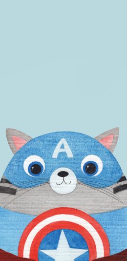 [2436x1125]猫咪 cos 漫威 美国队长 苹果手机动漫壁纸图片