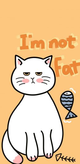 [2436x1125]猫咪 not fat 卡通 鱼 苹果手机动漫壁纸图片