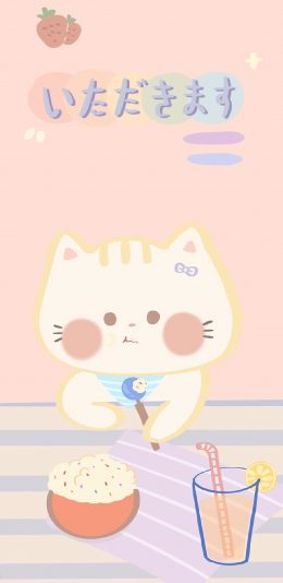 [2436x1125]猫咪 卡通 可爱 暖色 苹果手机动漫壁纸图片