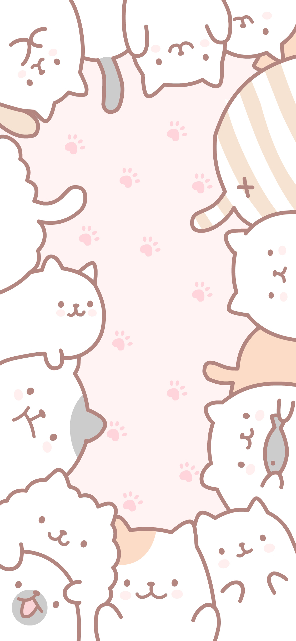 [2436×1125]猫咪 卡通 可爱 鱼 粉色 爪印 苹果手机动漫壁纸图片