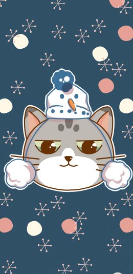 [2436x1125]猫咪 可爱 卡通 雪花 苹果手机动漫壁纸图片