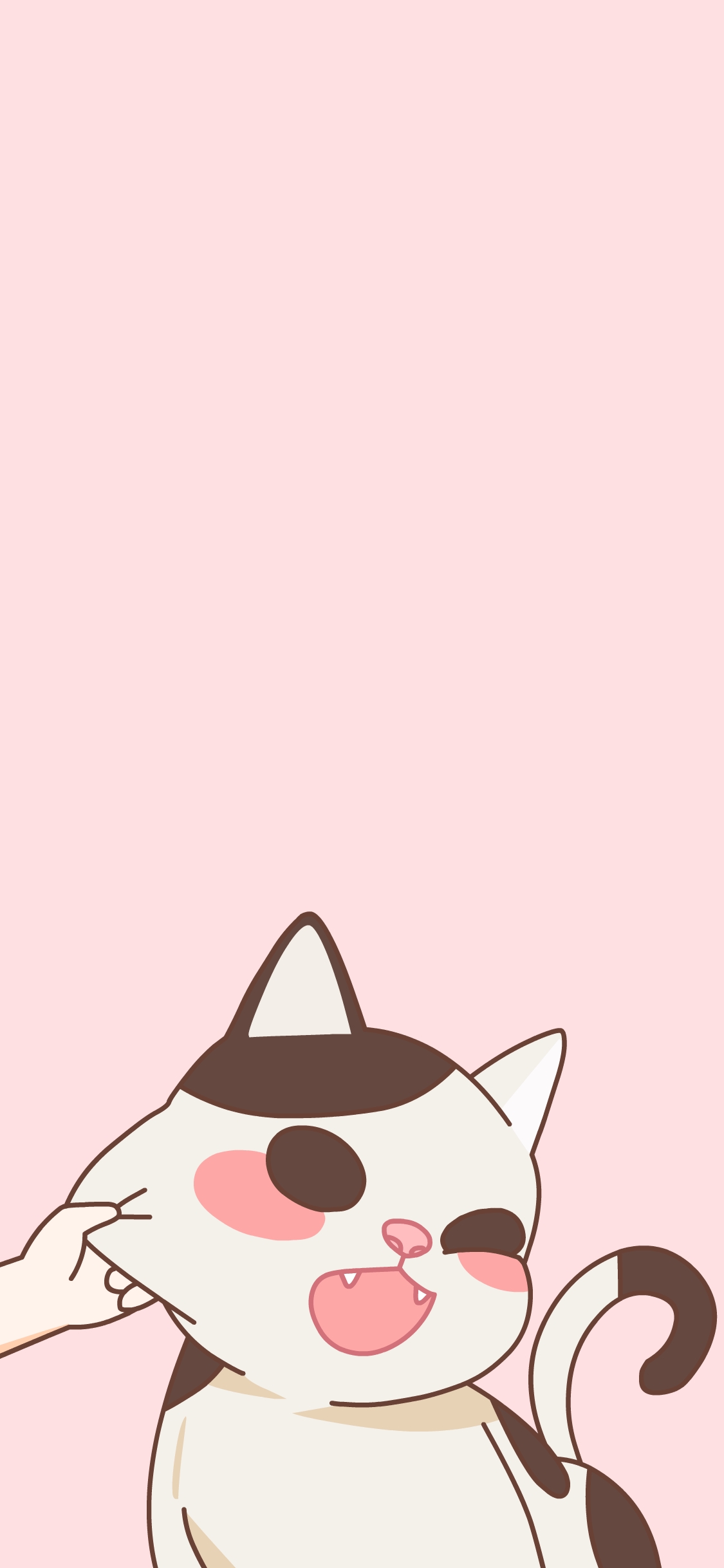 [2436×1125]猫咪 可爱 捏 掐 吃鱼 粉色 苹果手机动漫壁纸图片
