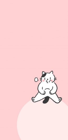 [2436x1125]猫咪 粉色 卡通 可爱 叹气 喵星人 苹果手机动漫壁纸图片