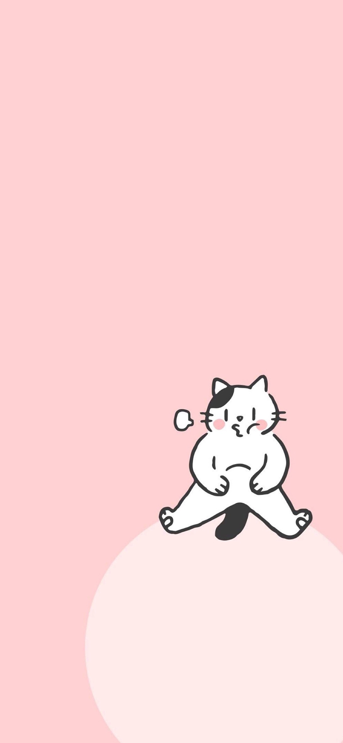 [2436×1125]猫咪 粉色 卡通 可爱 叹气 喵星人 苹果手机动漫壁纸图片