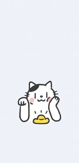 [2436x1125]猫咪 粉色 卡通 可爱 招财猫 金元宝 喵星人 苹果手机动漫壁纸图片