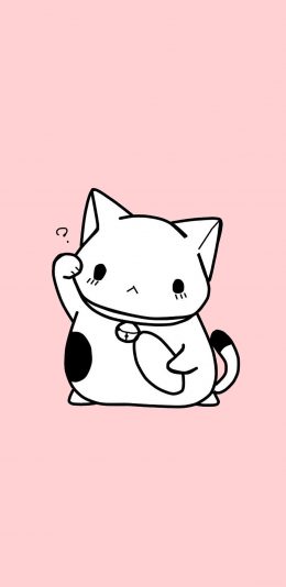 [2436x1125]猫咪 粉色 卡通 可爱 疑问 喵星人 苹果手机动漫壁纸图片