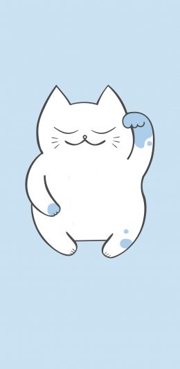[2436x1125]猫咪 绘画 浅蓝 简笔画 苹果手机动漫壁纸图片