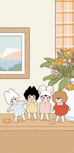 [2436x1125]玩偶 娃娃 插图 可爱 苹果手机动漫壁纸图片