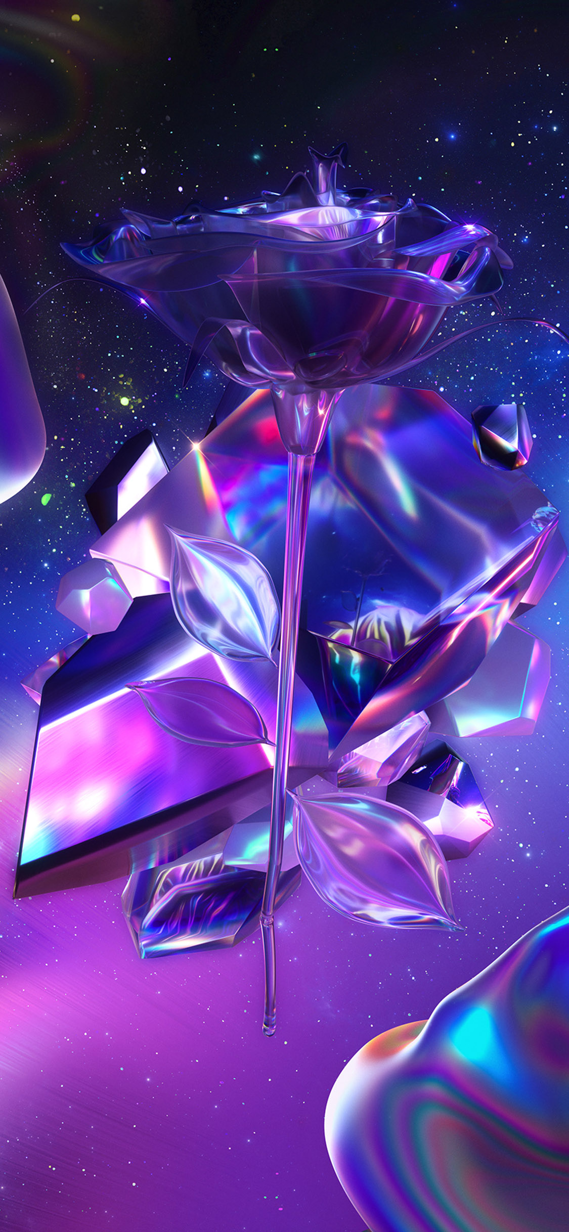 [2436×1125]玫瑰 梦幻 镭射 彩光 苹果手机动漫壁纸图片