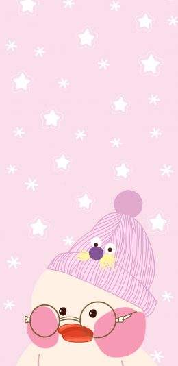 [2436x1125]玻尿酸鸭 卡通 网红鸭 可爱 萌 粉色 镜框 苹果手机动漫壁纸图片