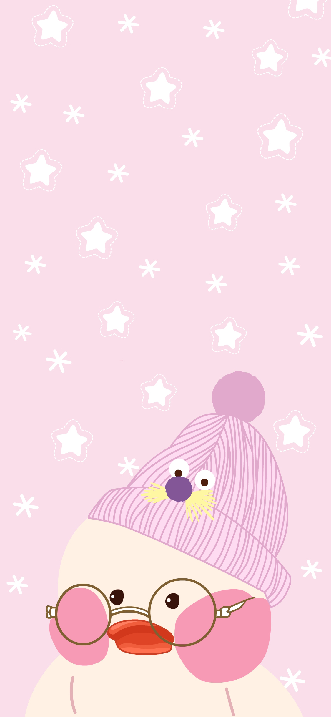 [2436×1125]玻尿酸鸭 卡通 网红鸭 可爱 萌 粉色 镜框 苹果手机动漫壁纸图片