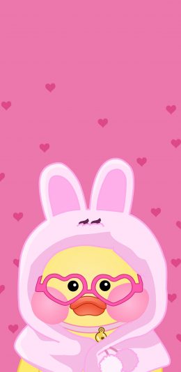 [2436x1125]玻尿酸鸭 网红鸭 萌 可爱 粉色 兔耳朵 苹果手机动漫壁纸图片