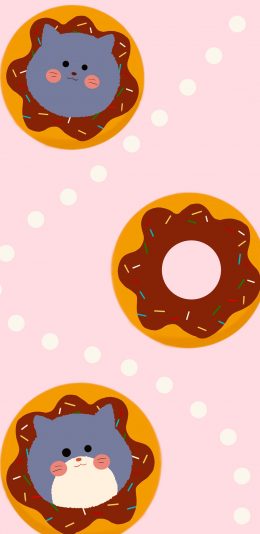 [2436x1125]甜甜圈 猫咪 粉 卡通 苹果手机动漫壁纸图片