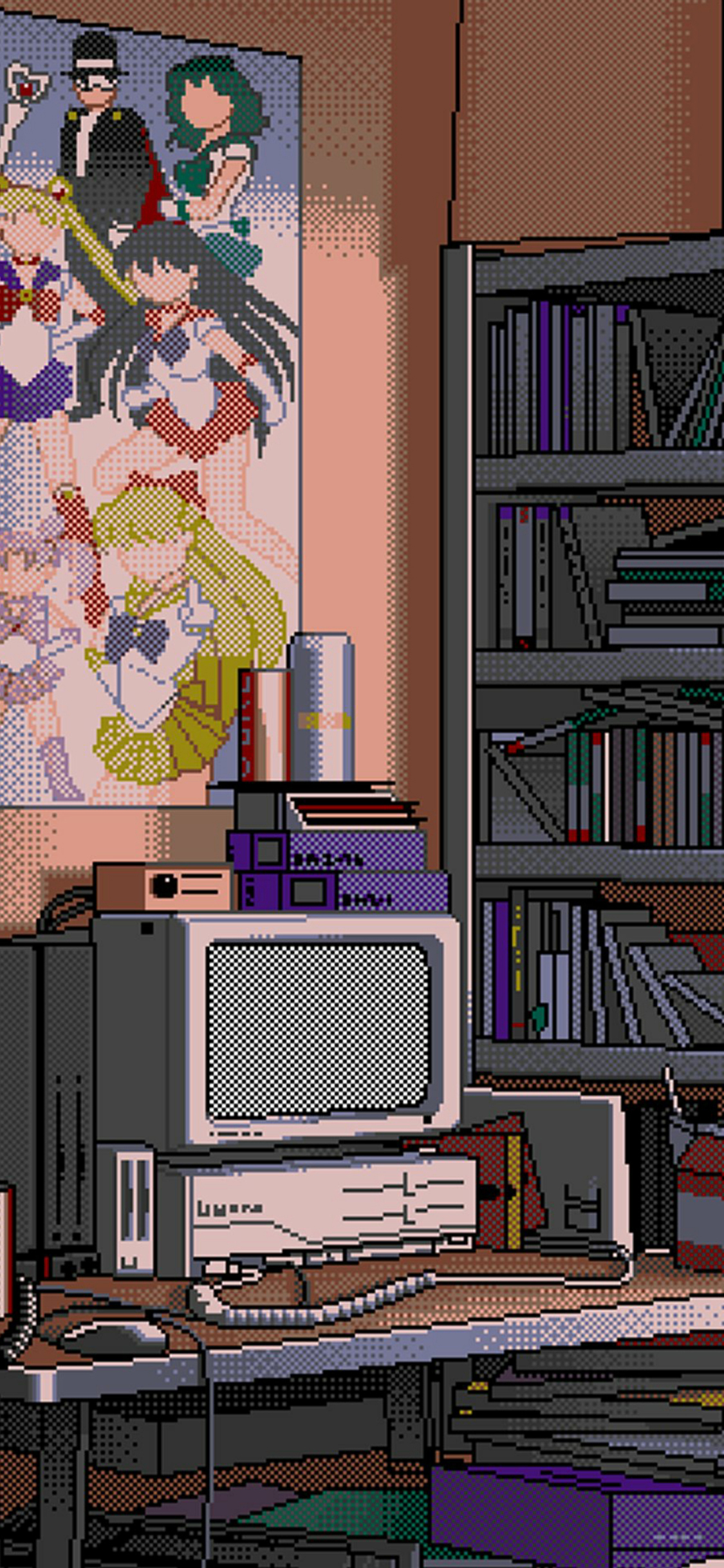 [2436×1125]电脑 像素风 美少女战士 房间 桌子 苹果手机动漫壁纸图片