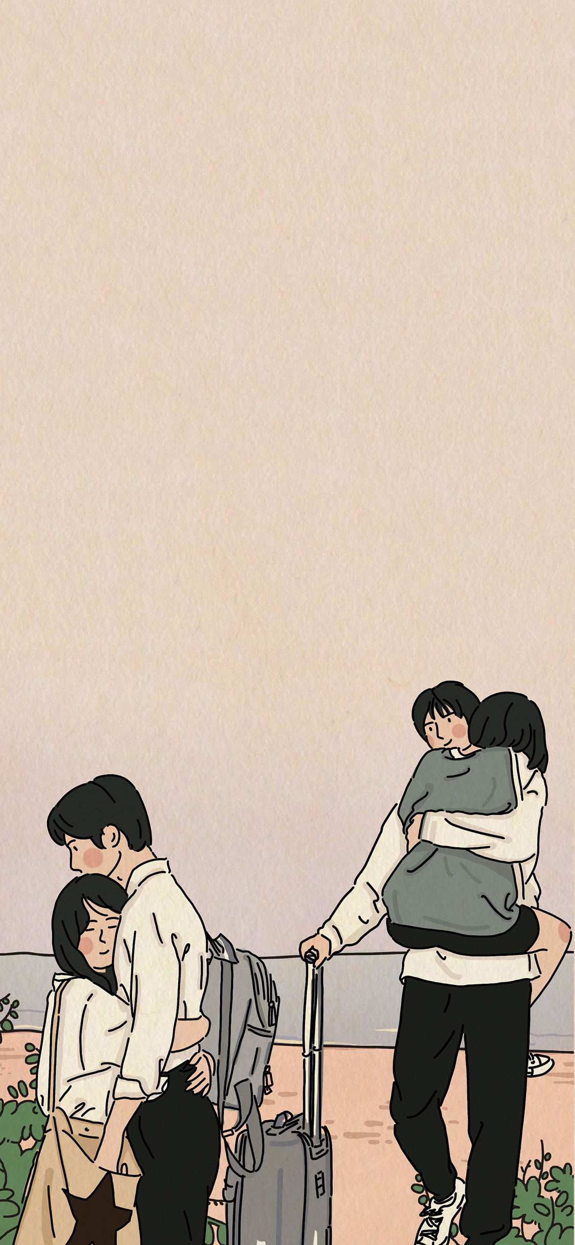 [2436×1125]电视剧 以家人之名 插图 李尖尖 凌霄 拥抱 苹果手机动漫壁纸图片