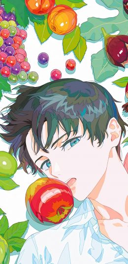 [2436x1125]男子 二次元 水果 葡萄 苹果 苹果手机动漫壁纸图片