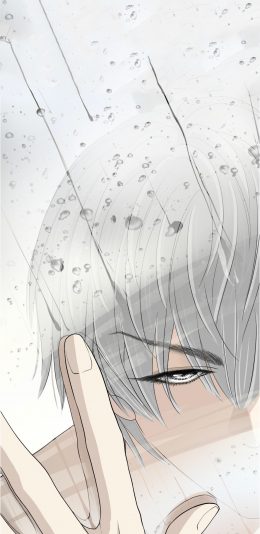 [2436x1125]男子 二次元 漫画  镜子 水珠 苹果手机动漫壁纸图片