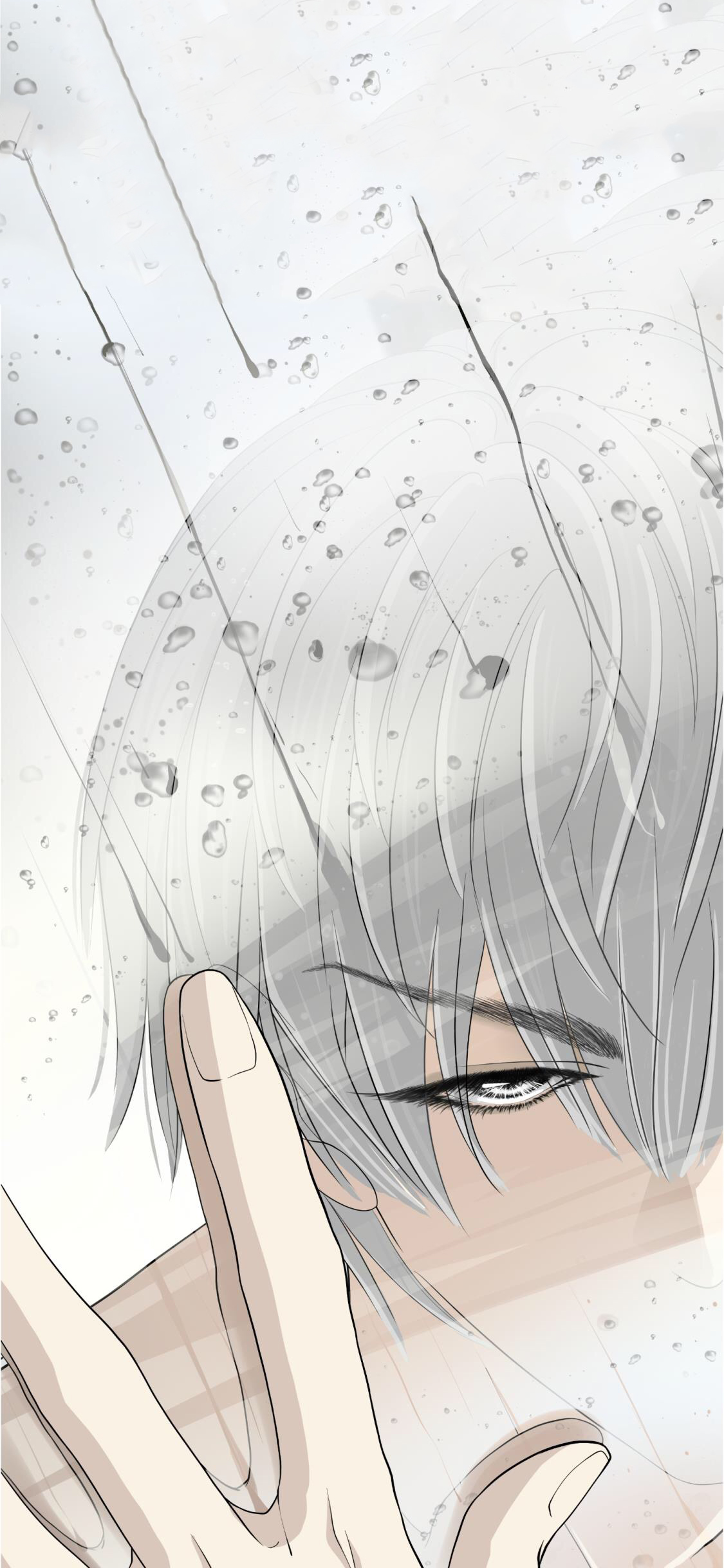 [2436×1125]男子 二次元 漫画  镜子 水珠 苹果手机动漫壁纸图片