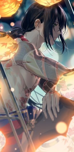 [2436x1125]男子 二次元 纹身 侧颜 灯笼 @好锅煮好饭 苹果手机动漫壁纸图片