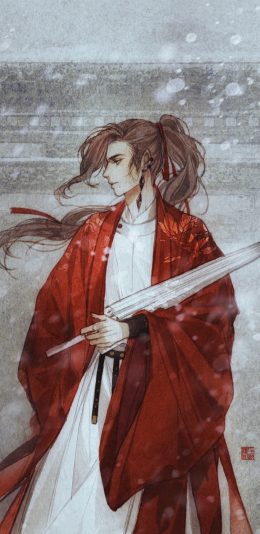 [2436x1125]男子 古风 油纸伞 漫画 绘画 苹果手机动漫壁纸图片