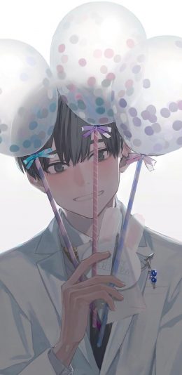 [2436x1125]男子 气球 二次元 漫画 苹果手机动漫壁纸图片