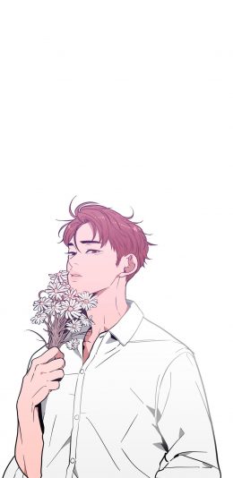 [2436x1125]男子 漫画 二次元 美男 少年 花束 苹果手机动漫壁纸图片