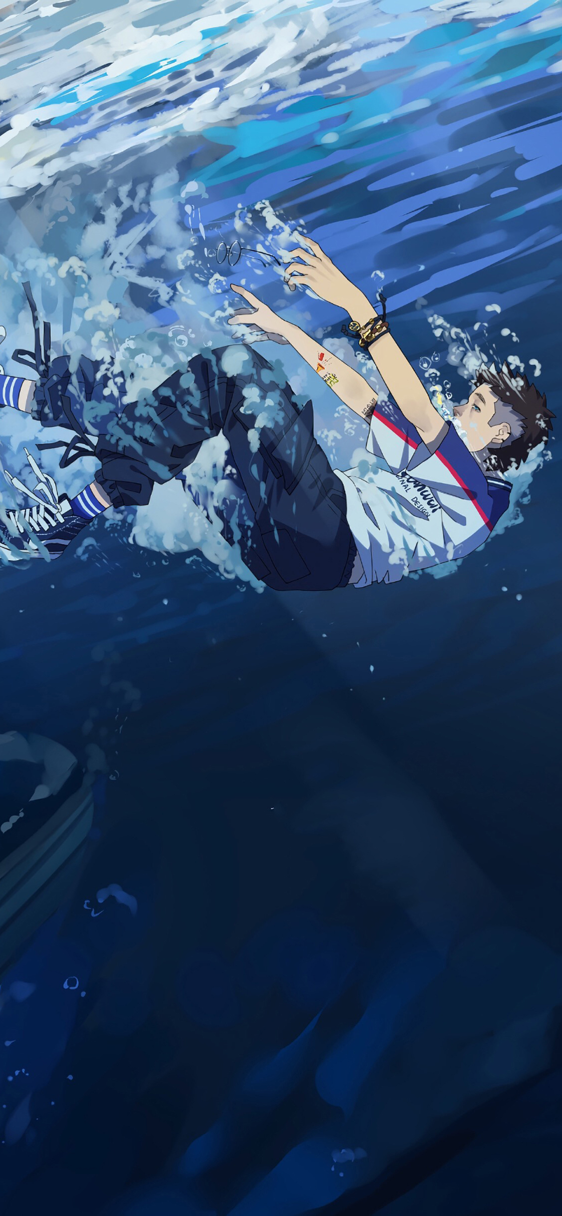 [2436×1125]男孩 嘻哈 潮流 落水 漫画 苹果手机动漫壁纸图片