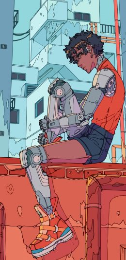 [2436x1125]男孩 插图 机械 炫酷 苹果手机动漫壁纸图片