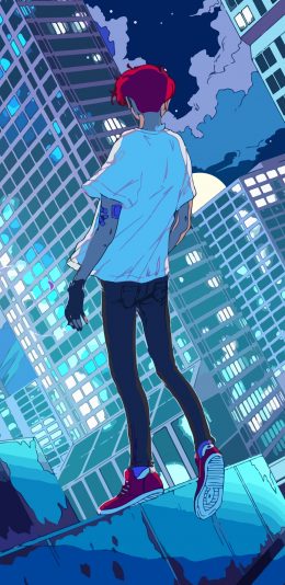 [2436x1125]男孩 插图 背影 场景 苹果手机动漫壁纸图片