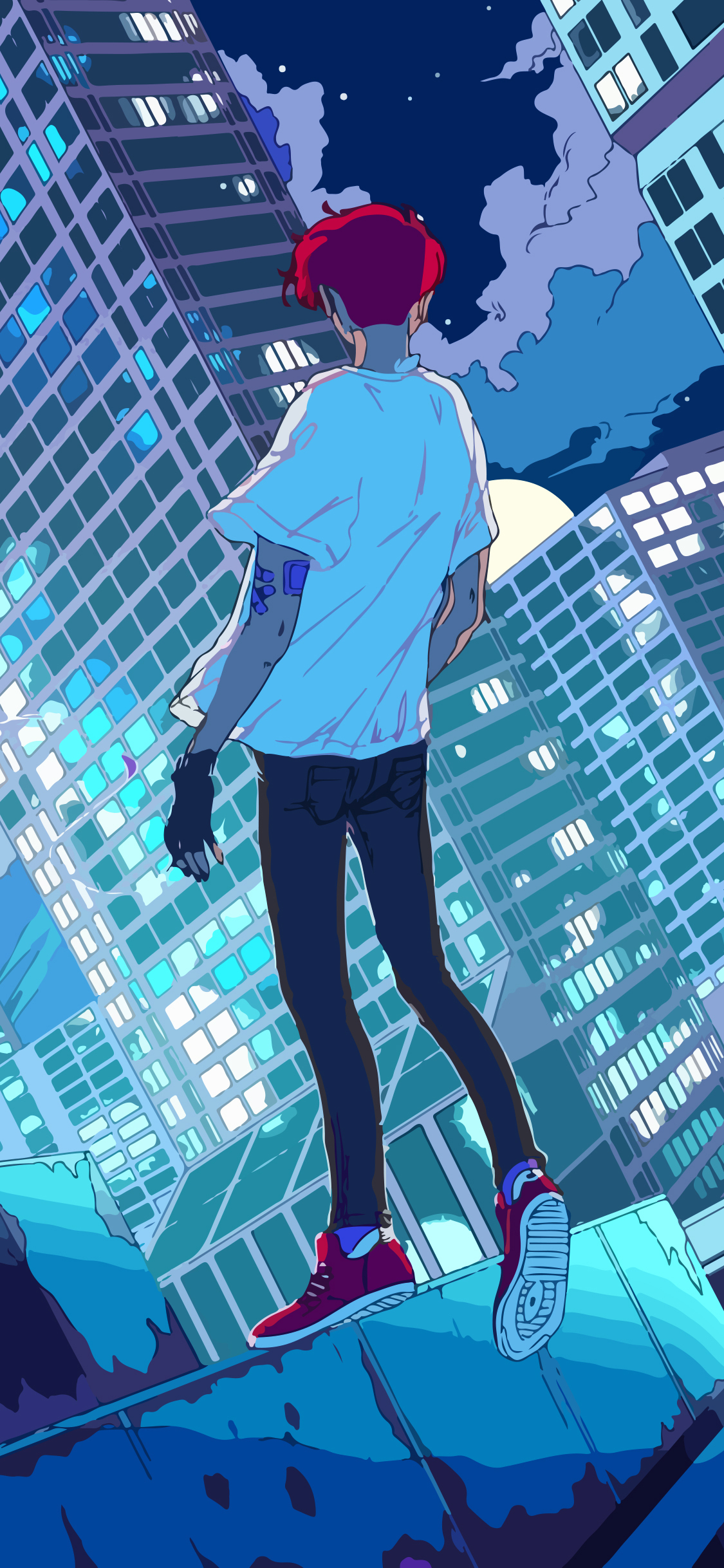 [2436×1125]男孩 插图 背影 场景 苹果手机动漫壁纸图片