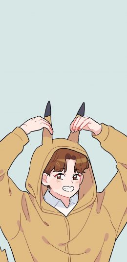 [2436x1125]男孩 漫画 皮卡丘 竖耳朵 苹果手机动漫壁纸图片