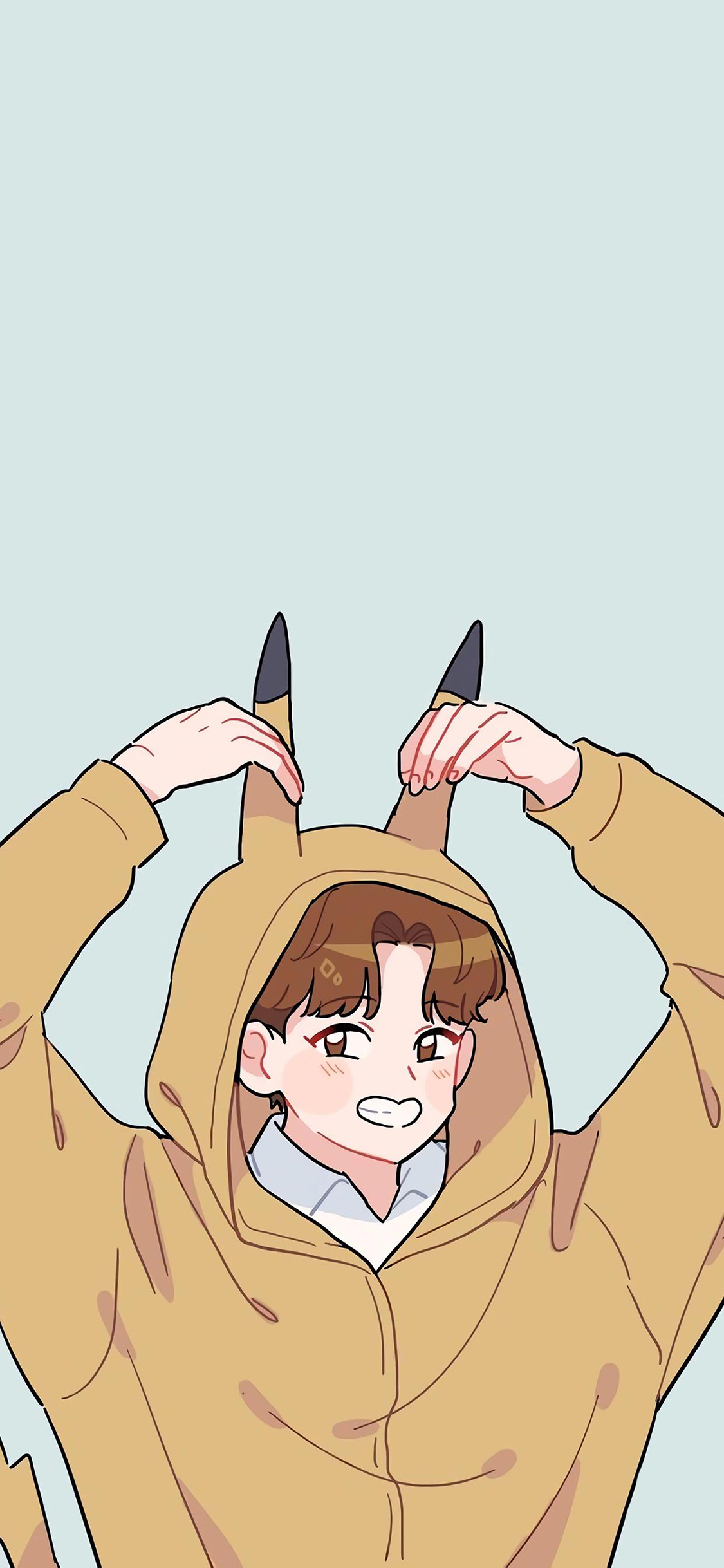 [2436×1125]男孩 漫画 皮卡丘 竖耳朵 苹果手机动漫壁纸图片