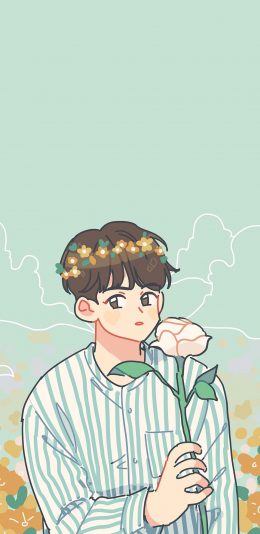 [2436x1125]男孩 玫瑰 漫画 男子 苹果手机动漫壁纸图片