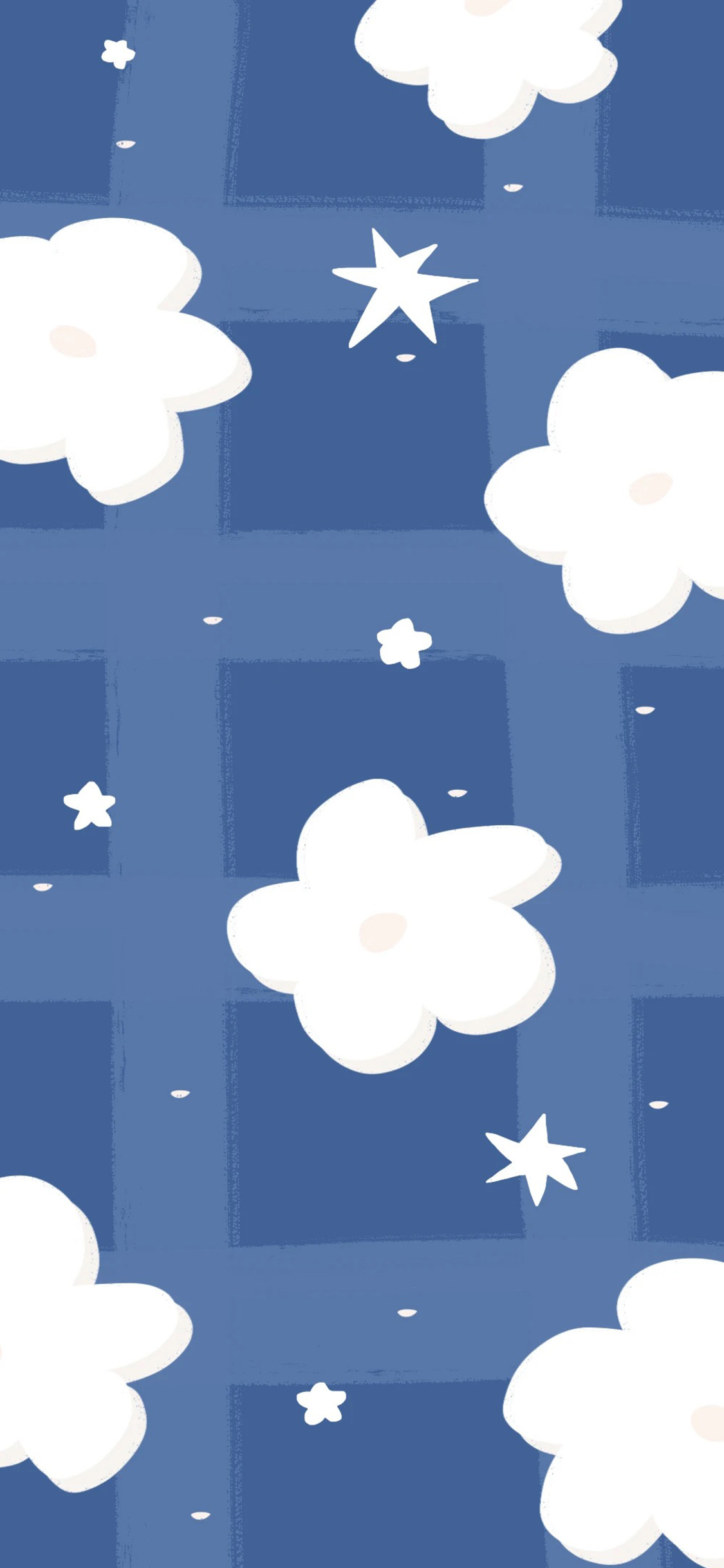 [2436×1125]白云 星星 蓝色 方格 苹果手机动漫壁纸图片