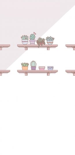 [2436x1125]白色 简约 卡通 盆栽 仙人掌 苹果手机动漫壁纸图片